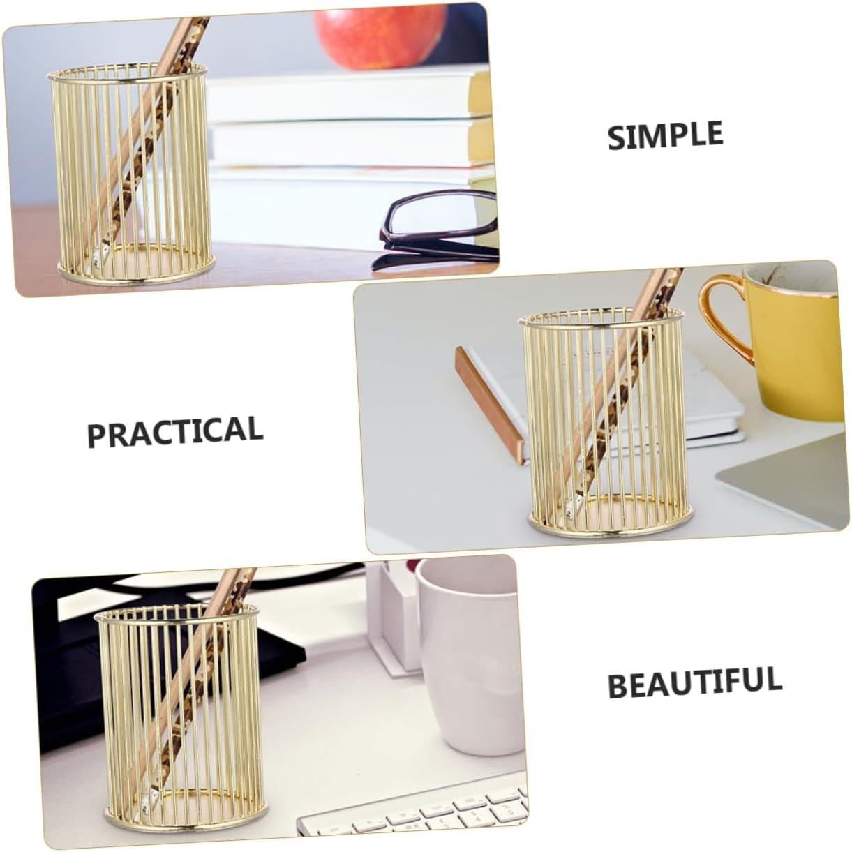 NUOBESTY Metal Pen Holder Set 2Pcs Gold Desktop Organizer Multifunctional Stationery Storage for Office Supplies Creative Brush Container image number 3