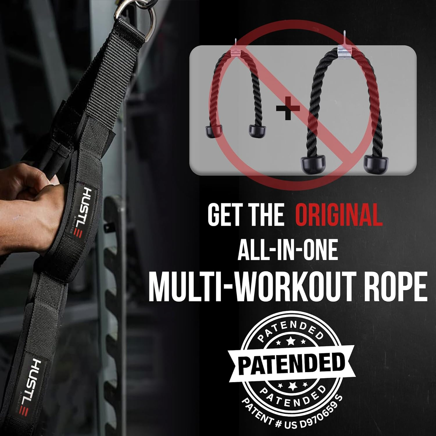 Hustle Athletics Tricep Rope Cable Attachments for Gym Use - Perfect Gym Equipment for Home/Gym Accessories - Multi Workout Rope Cable Machine Attachment -Best Gym Rope Grip with 4 Anti-Slip Handles image number 3