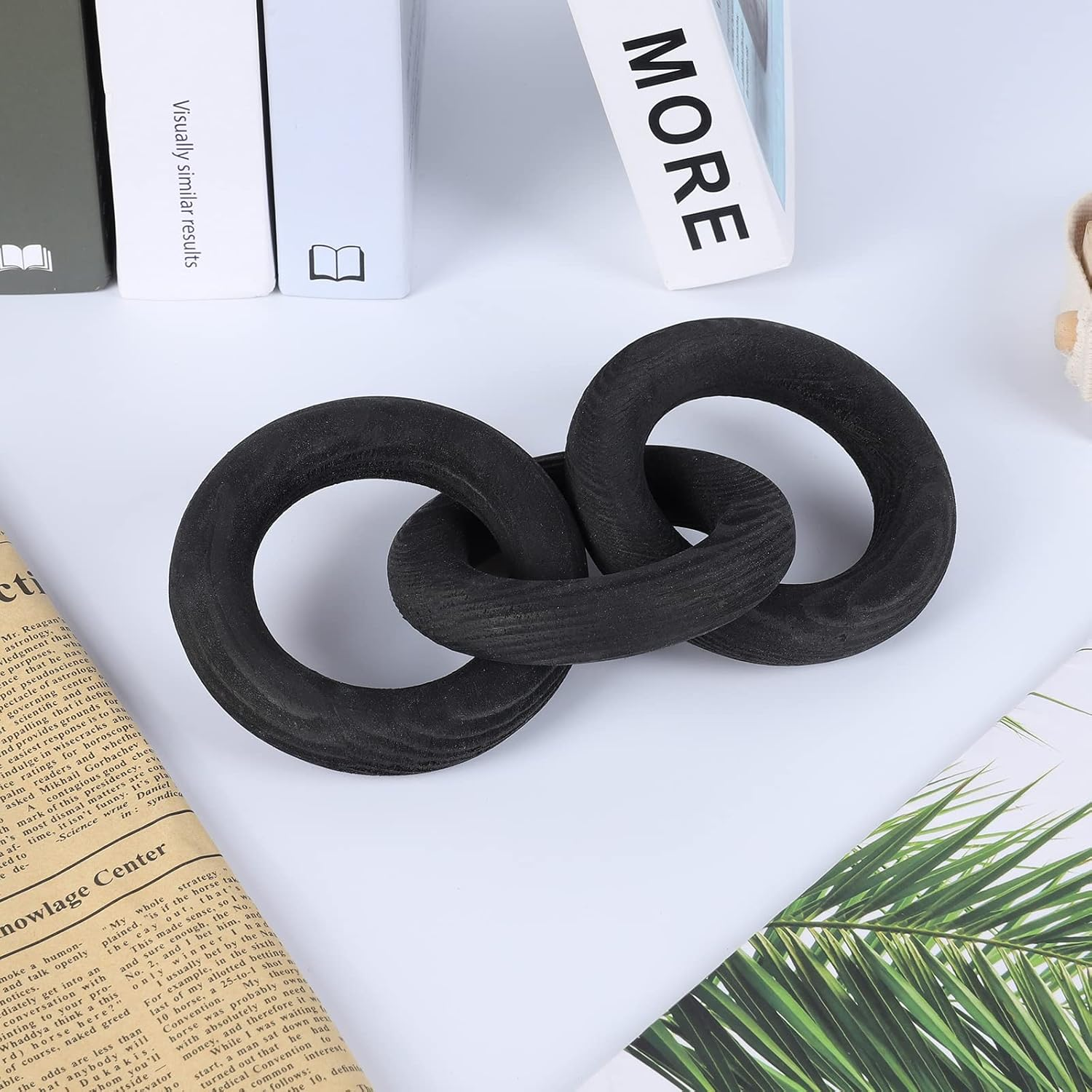 Wood Chain Link Decor 3-Link,8.3 Inch Length Wood Knot Decor,Wood Color Carved Decorative Chain Knot,Knot Decorative Object,Coffee Table Decor,Country Chain Knot Decor,Mom Gifts,Wooden Links