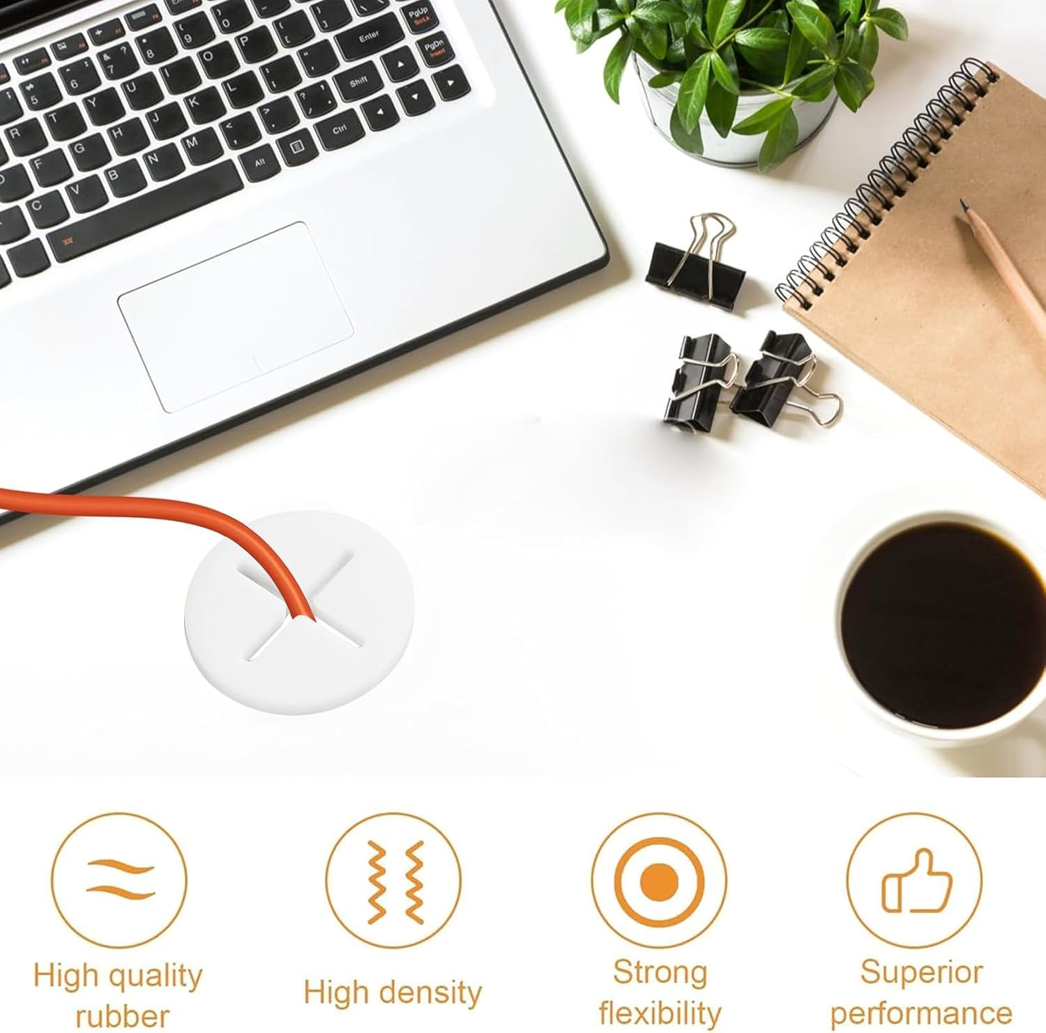 Morobor 6Pcs Flexible Silicone Cable Cord Grommet, 25Mm White Rubber Grommets for Desk, Table, Wire Hole Cover Cable Management Wire Organizer image number 6