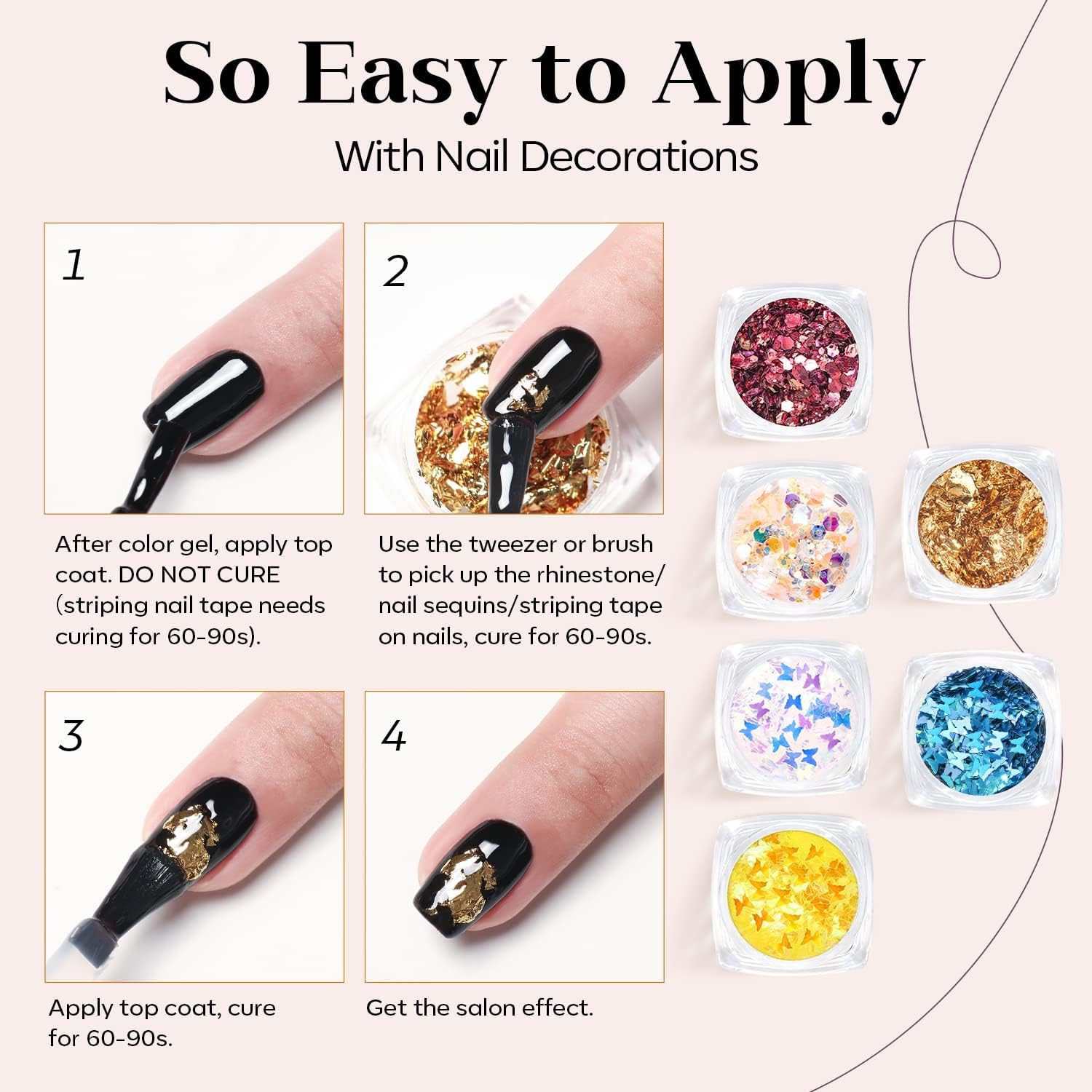 Modelones 12 Colors Gel Nail Polish Kit with U V Light 48W Nail Lamp Red Nude Gray Gel Polish Kit Gel Base and Top Coat Nail Glitters Striping Tapes Rhinestones Manicure Tools Salon Sets image number 6