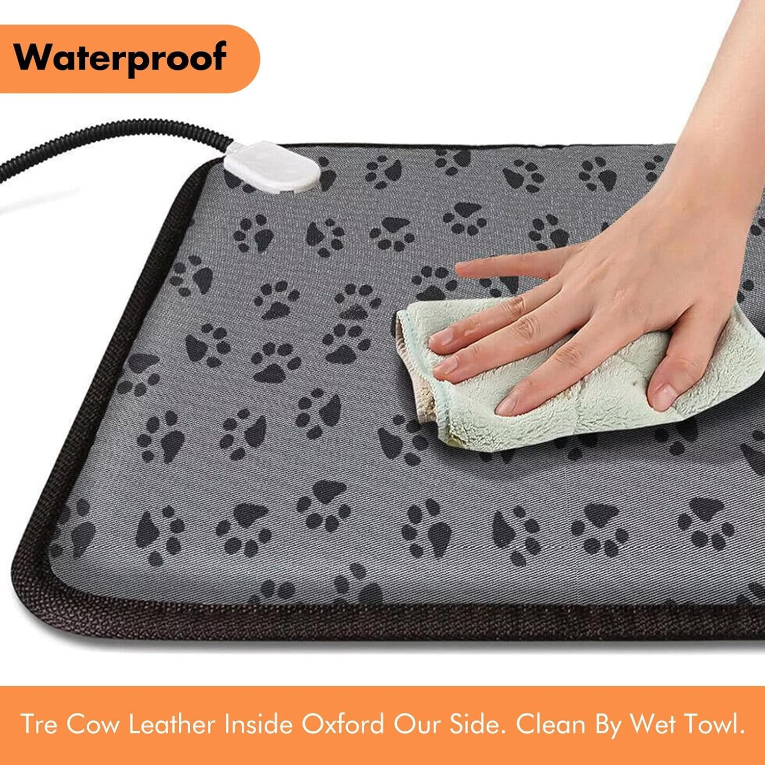 Pet Heated Mat for Cats Dogs, 3 Adjustable Temperature Dog Cat Heating Pad, Warming Heater Bed Pad for Outdoor Cat House, Waterproof (Gray Footmark 45X45Cm) image number 5