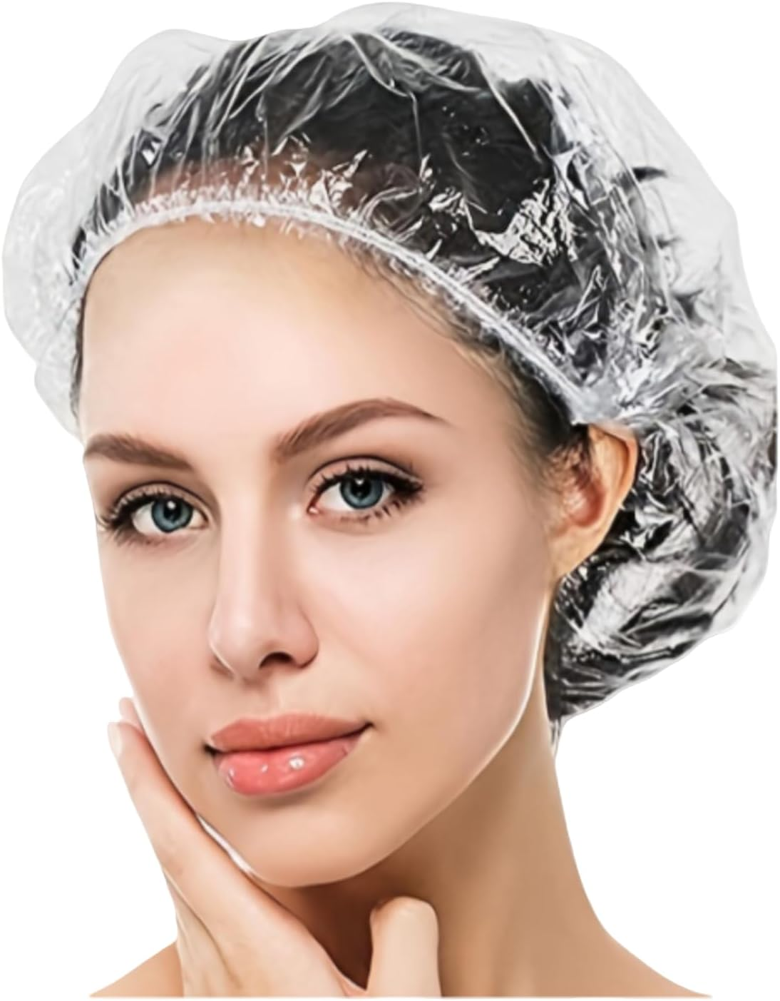 50 PCS Disposable Shower Caps,Large Thick Clear Waterproof Plastic Hair Covers for Women & Kids,Elastic Travel Spa Bath Caps for Hotel, Home, Salon Use (50 White)