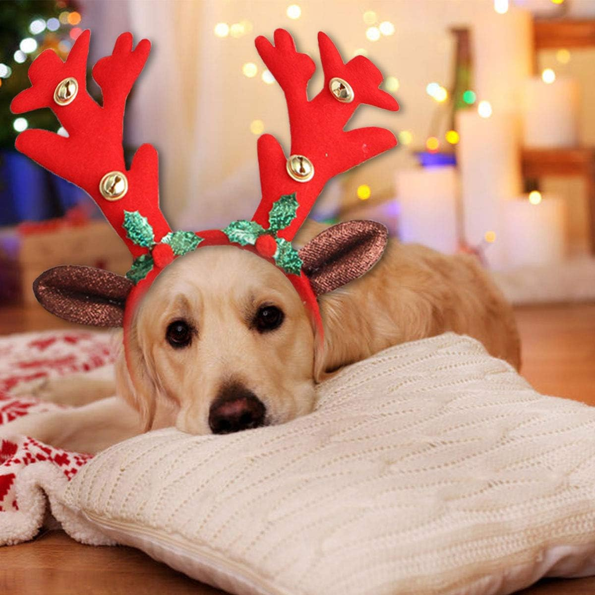 Reindeer Antlers Headband Christmas and Easter Party Headbands Deer Antlers Headband with Bells Cute Reindeer Ears Headband - Red image number 6