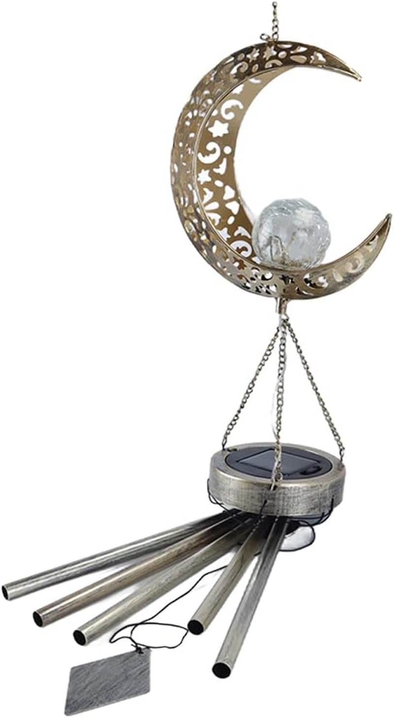 Ausi Sun Moon Solar Wind Spinner Light - Outdoor Garden Night Wind Bell Waterproof Chime Ambient Light Lamp - Lamp for Patio, Deck, Lawn, Yard, Patio, Deck, Garden (Moon) image number 6