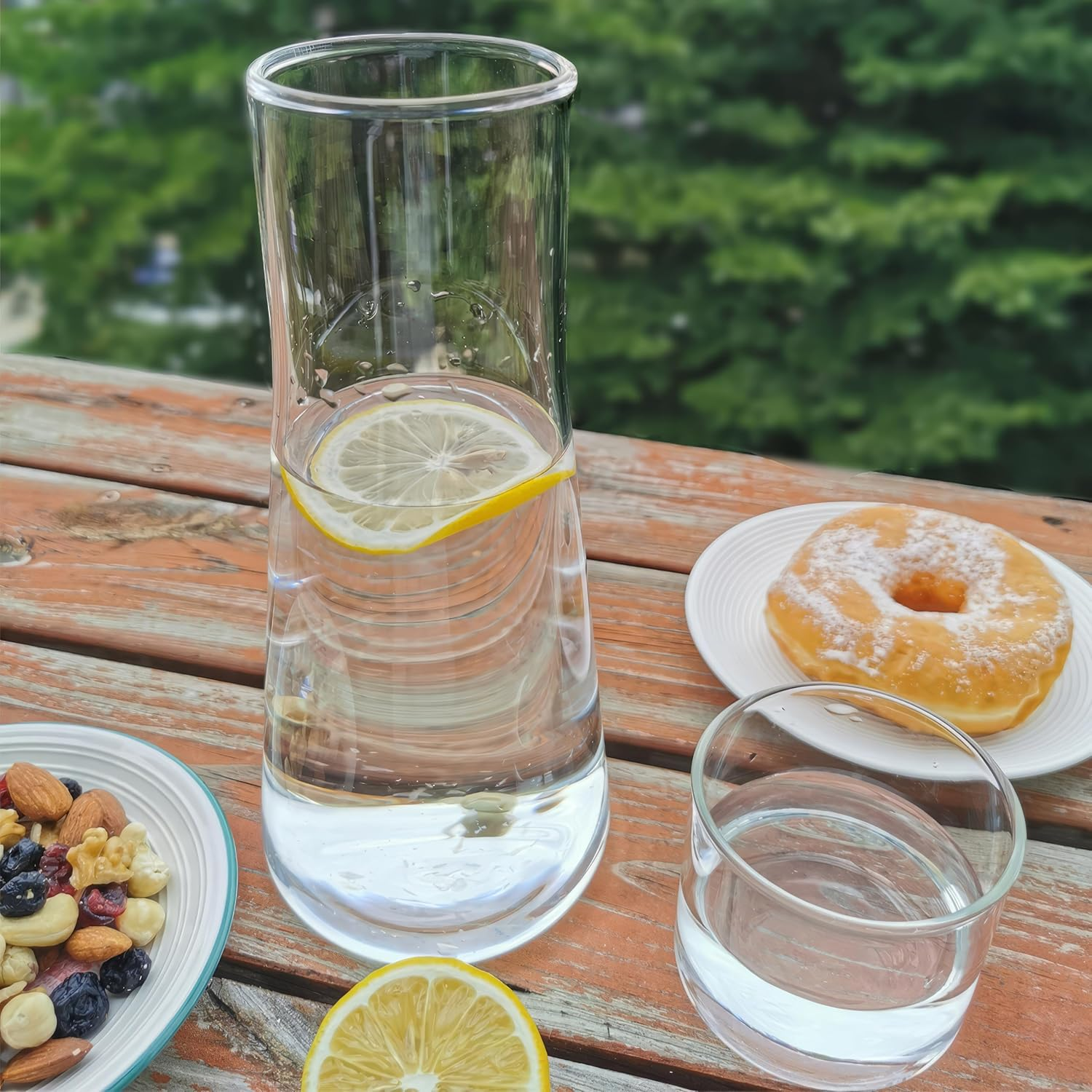 ZILJJ Clear Bedside Water Carafe Set with Tumbler Glass for Bedroom, Bedside Night Water Carafe Set with Glass, Mouthwash Decanter for Bathroom, Water Carafe with Cup for Nightstand (30 Oz/850Ml) image number 1