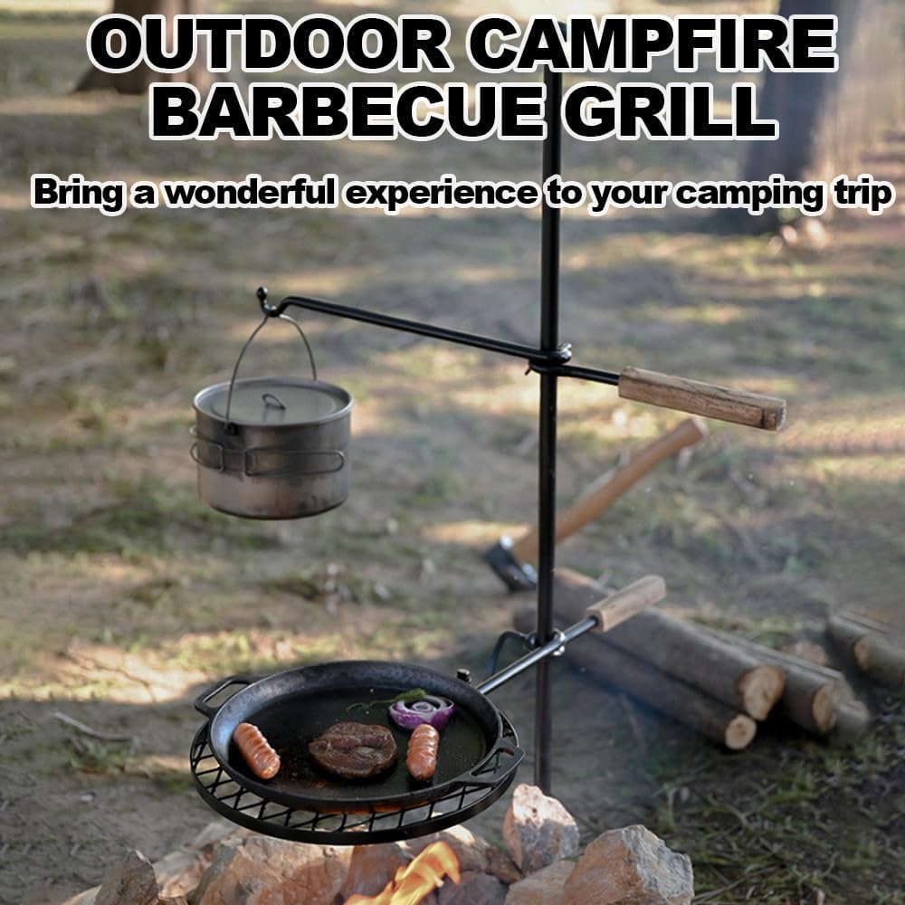 Fire Pit Grill Rack, Portable Fire Pit Grill, Adjustable Rotating Campfire Grill, Open Flame Cooking Equipment, Multifunctional Heavy Duty BBQ Steel Rack for Outdoor Camping, Campfire BBQ image number 1