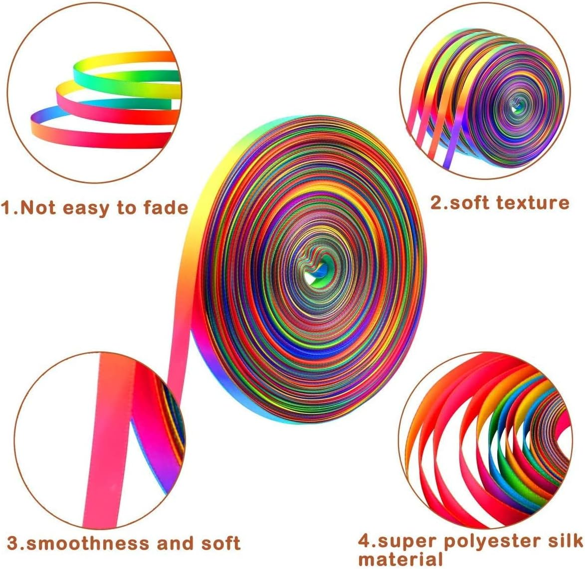 Teemico 50 Yards 1.5Cm Wide Satin Ribbon Gradient Rainbow Double Side Rainbow Colorful Printed for DIY Handmade image number 2