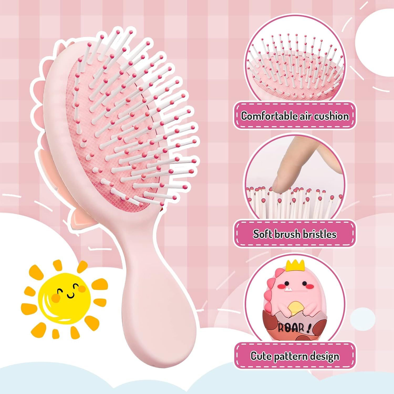 Toddler Detangler Massage Hair Brush with Air Cushion for Thin Kids Hair - Pink - 2.Pink image number 5