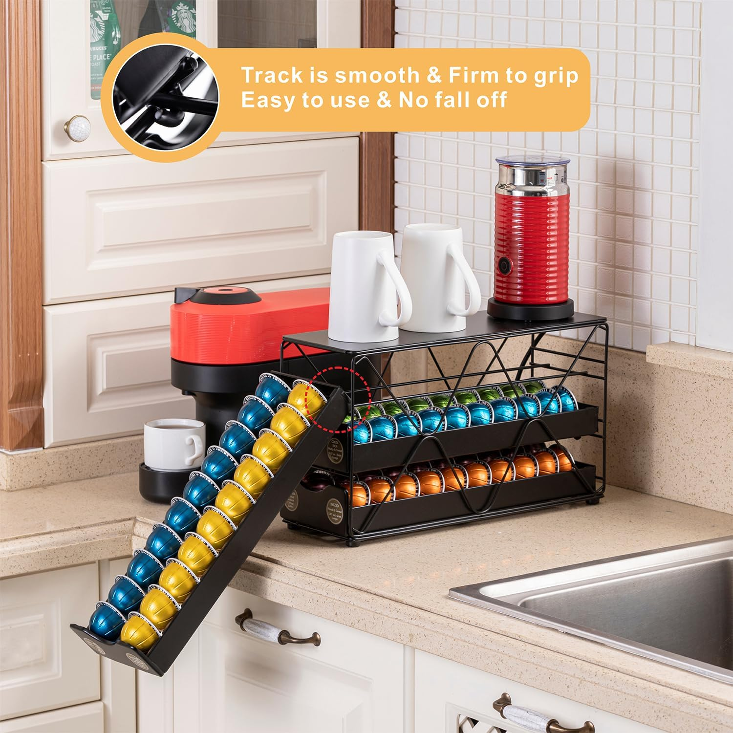 Flagship for Nespresso Pod Holder Vertuo Pod Drawer Large Mullti Tier Coffee Pod Holder(3 Tier (60Pods Capacity)) image number 4