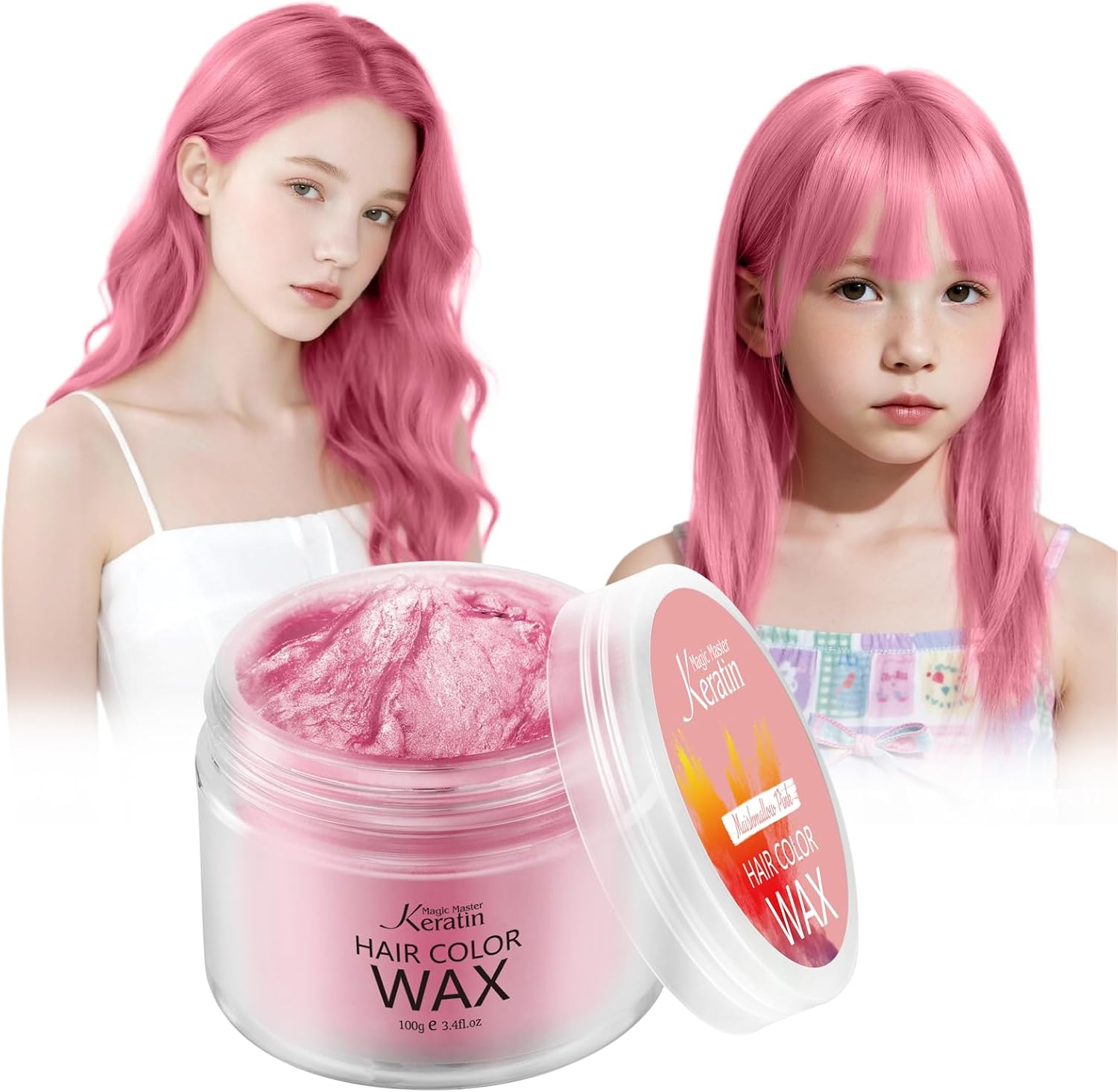Hair Colour Wax, Magic Master Keratin Temporary Hairstyle Cream Instant Coloured Clay for Men and Women Party, Festival, Cosplay (Marshmallow Pink)