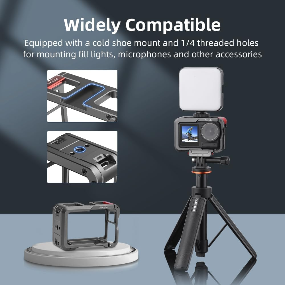 Metal Cage for DJI Osmo Action 5 Pro, Protective Cage for Osmo Action 4/ Action 3, Multifunction Protective Frame Case Aluminum Housing Camera Expansion Protector, with 1/4 Cold Shoe image number 2