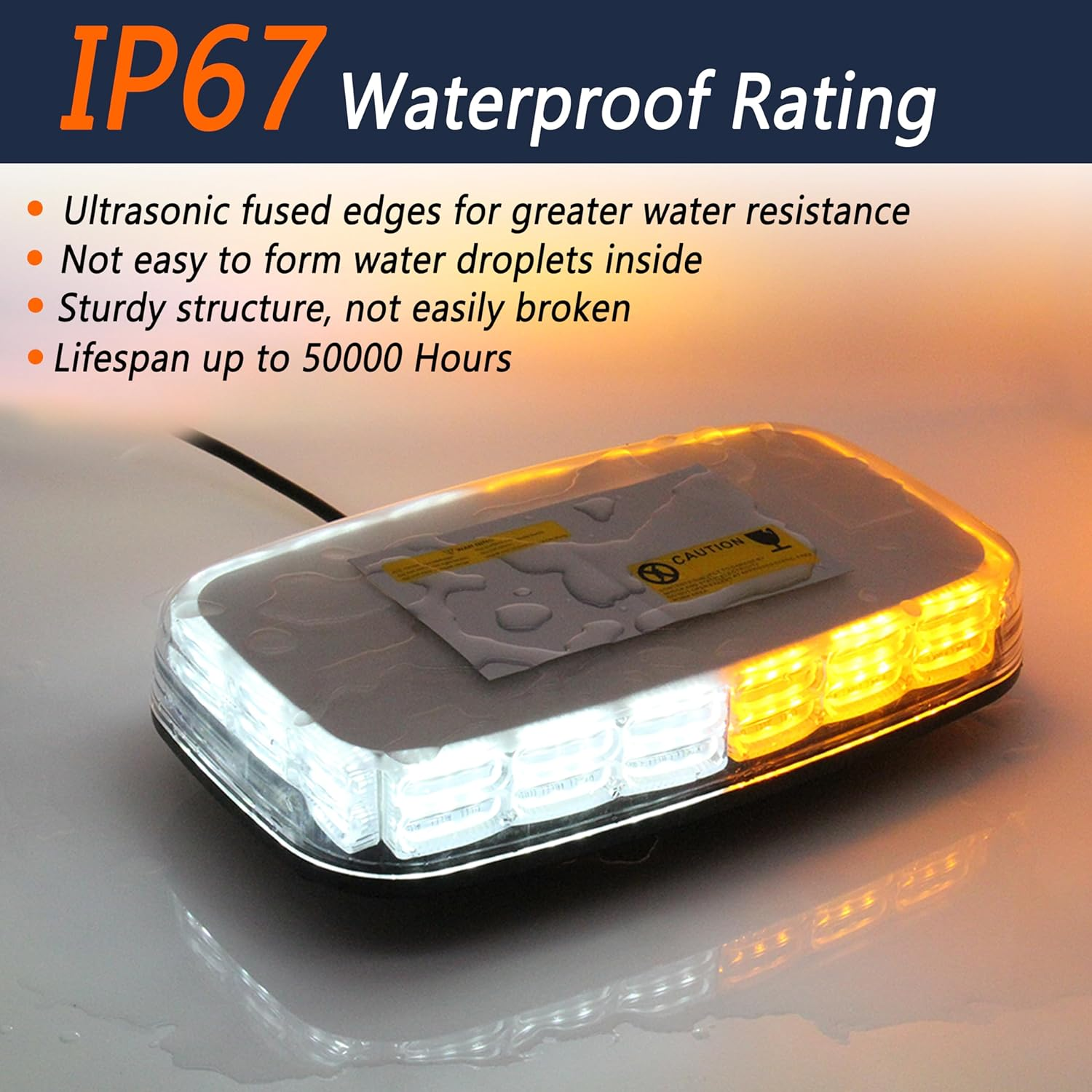 108LED Roof Top Mini Emergency Strobe Light Bar for Vehicle, Flashing Safety Warning Light with Magnetic Base, Beacon Light for Snow Plow, Truck, Construction Vehicle (Amber/White) image number 2