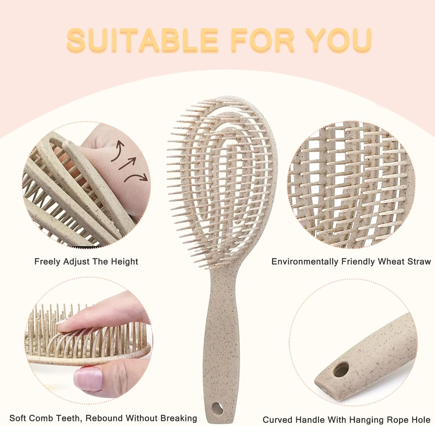 Checkzed Organic Detangling Hair Brush for Women, Men & Children - Does Not Pull on Hair - Hair Straightening Brushes for Straight, Curly & Wet Hair - Unique Spiral Hairbrush image number 4