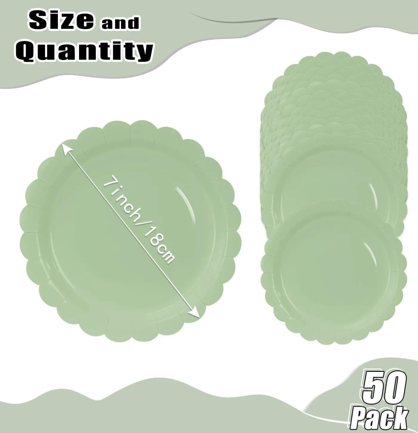 Sage Green Paper Plates - 50 Pieces of 7-Inch Disposable Plates - Perfect for Parties, Birthdays, and Holidays - Eco-Friendly, Durable - Haheihei image number 5
