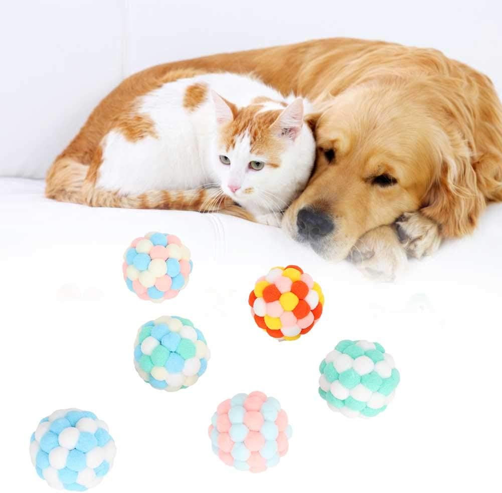 EVTSCAN 6Pcs Multi Colored Pet Cat Soft Plush Ball Sound Toy, Interactive Training Cat Teaser Toy, Pet Supplies image number 2