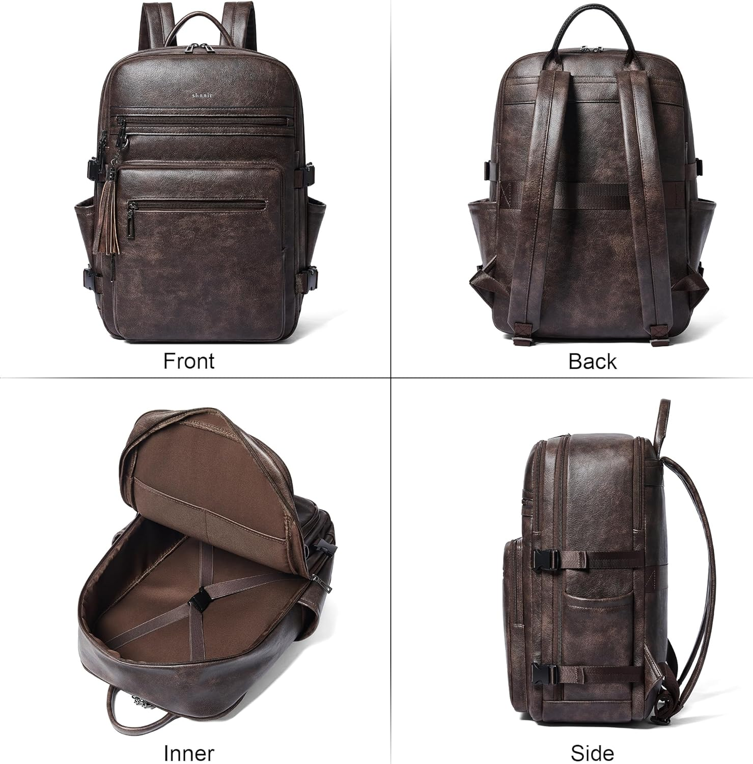 Shrrie Laptop Backpack for Women,Vegan Leather Backpack Work Computer Backpacks Fits 16" Laptop,Water Resistant Teacher Nurse Casual Daypack for Weekender Camping Travel,Beige with Brown