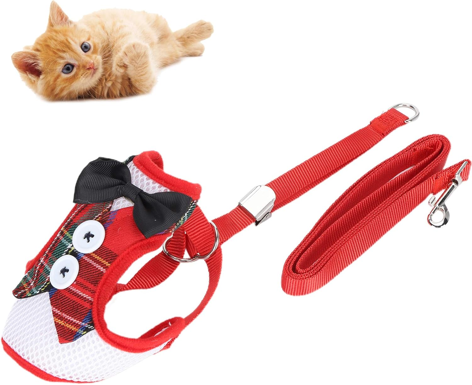 Cat Harness and Leash Set, Breathable Cat Vest Harness with Leash, Pet Adjustable Escape Proof Vest Strap for Small Large Cats Puppy Small Animals Walking (Red Grid) image number 5