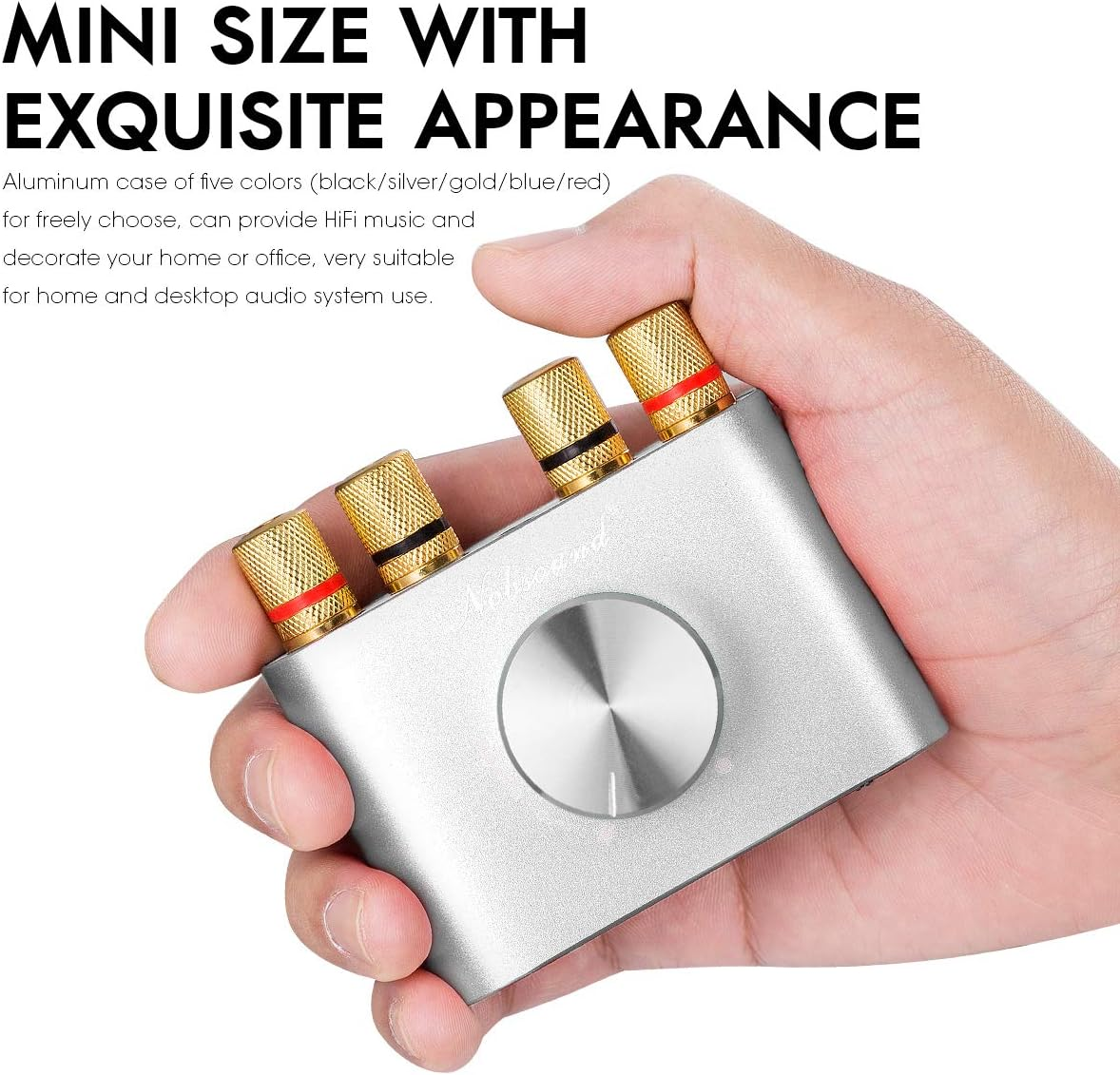 Nobsound Mini 50W X 2 Bluetooth Power Amplifier; 2.0 Channel Stereo Hi-Fi Digital Amp; Wireless Audio Receiver; PC Sound Card for Home Speakers with Power Supply Upgrade Version (Silver) image number 5