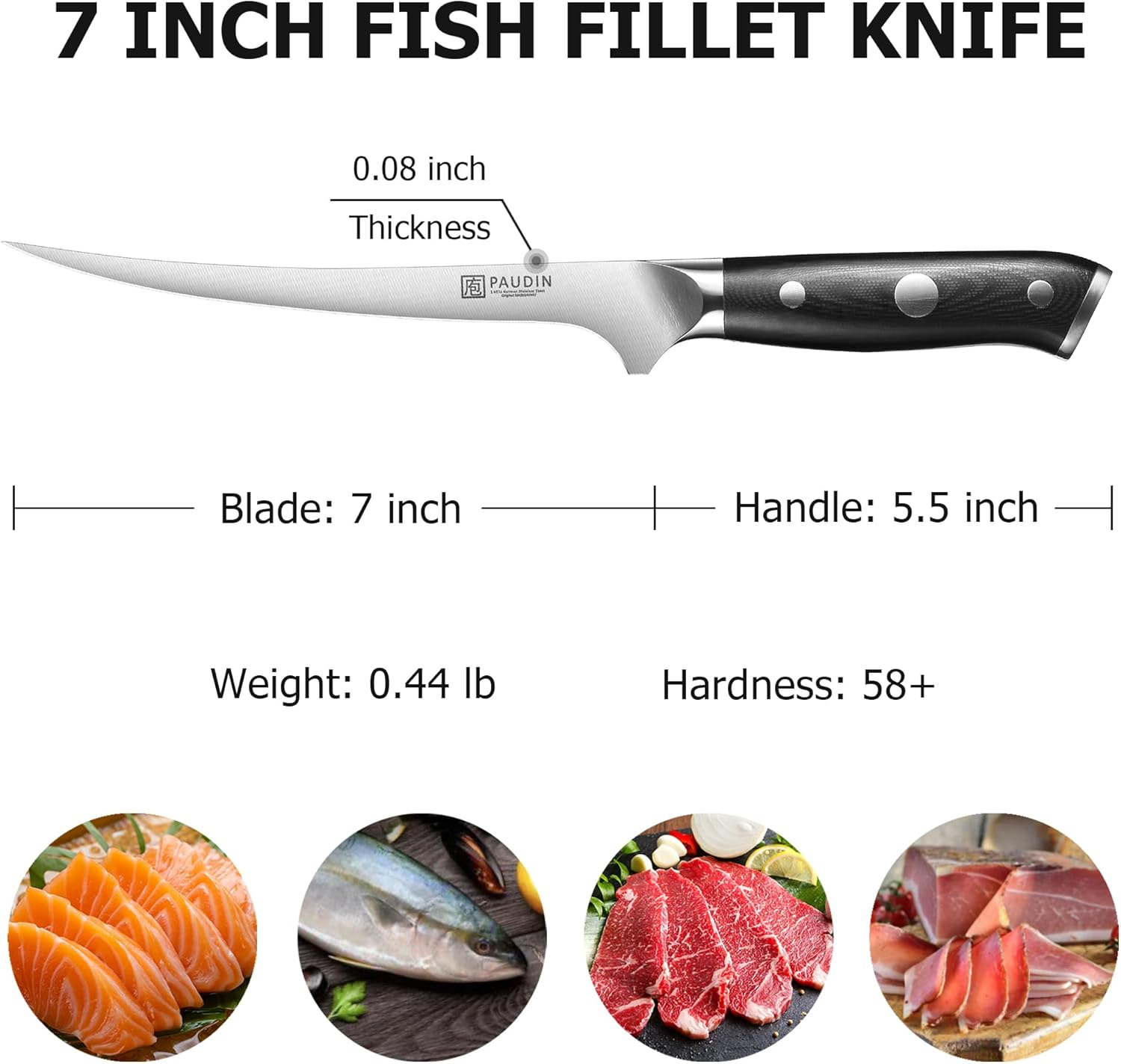 PAUDIN Filleting Knife,High Carbon German Steel Heavy Duty Chinese Chef Knife with G10 Handle, Full Tang Butcher Knife
