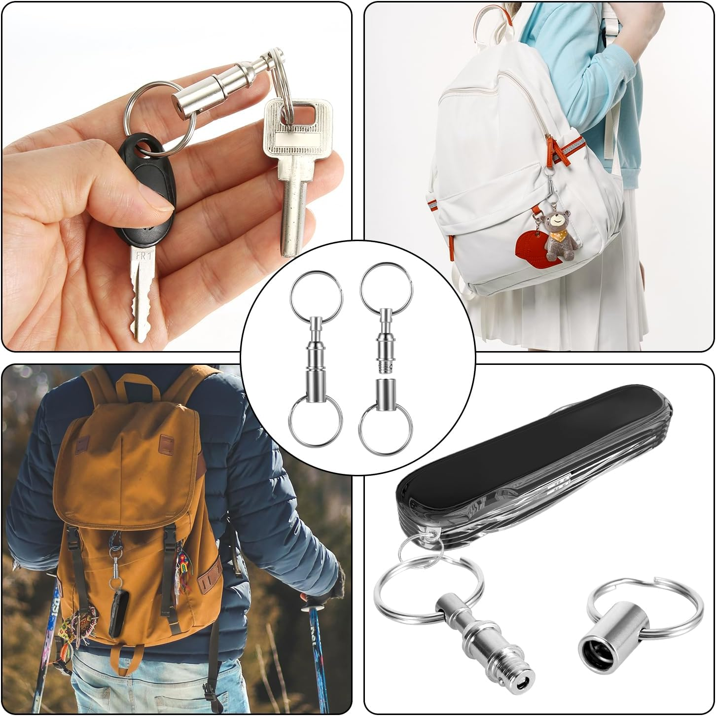 Quick Release Keychain, Premium Iron Double Pull Quick Release Key Ring Detachable Key Ring Quick Disconnect Key Ring Pull Apart Key Chain Crafts Accessories(Silver) image number 2