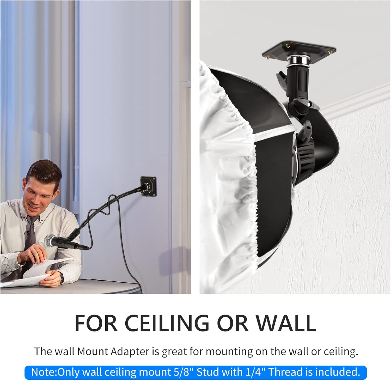 NEEWER Ceiling Mount, Wall and Ceiling Mount Adapter with 5/8&rdquo; Stud and 1/4&rdquo; Screw for Ring Light, Studio Monolight, LED Video Light, Projector & Microphone, Max Load: 44Lb/20Kg image number 5