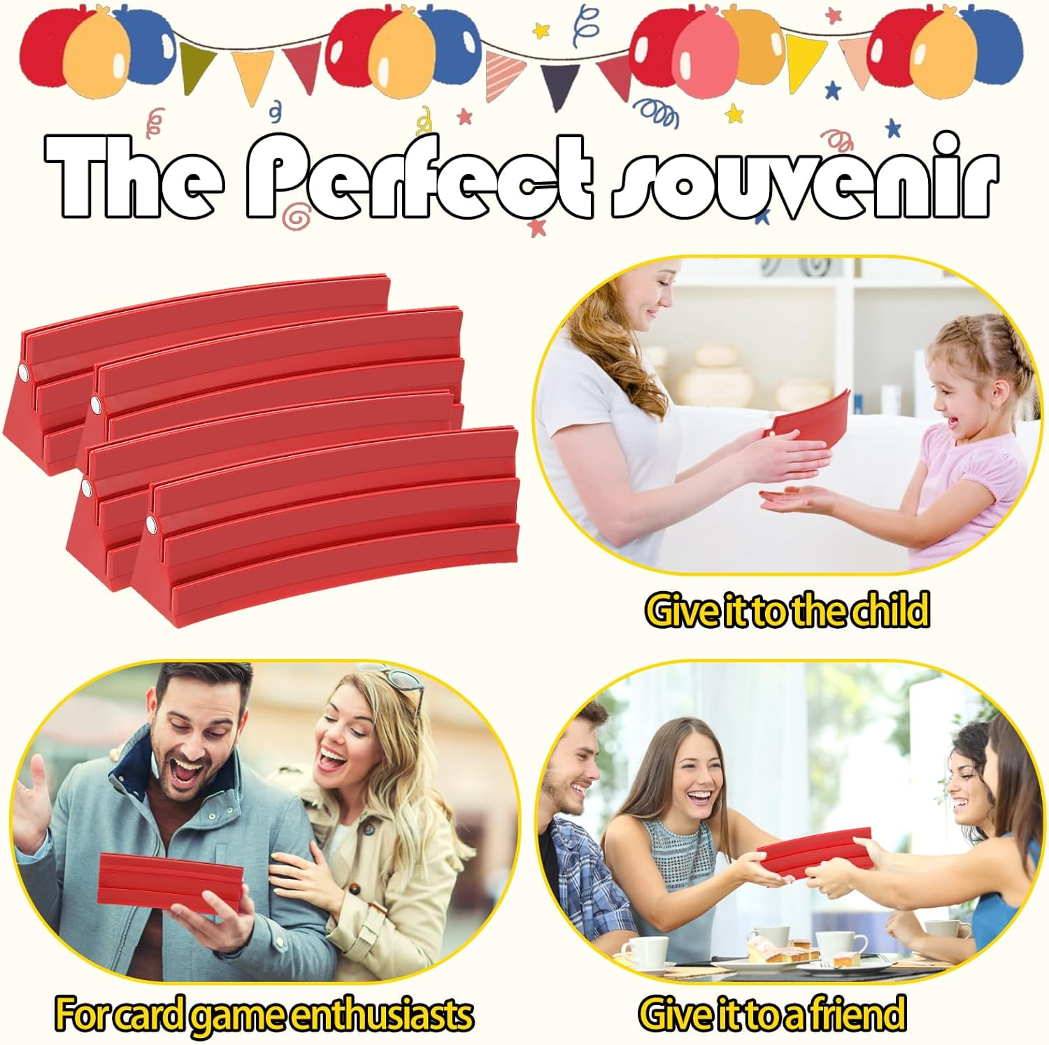 4 Pack Card Holders for Playing Cards, 3-Layer Space Saving Card Game Holders, Large Capacity Playing Cards Rack Holder, Poker Tray Organizer for Adults Seniors Kids (Red) - Red image number 2