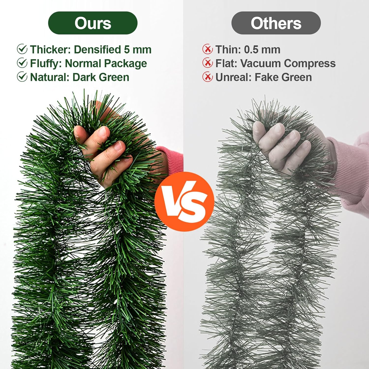 Christmas Garland Christmas Decorations, 50FT Green Christmas Tree Garland Decor DIY Artificial Garland Holiday Outdoor Decorations for Stairs Railing, Fireplace, Staircase, Window, Door image number 1