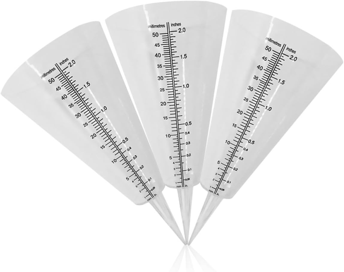 3Pcs Cone Shaped Rain Measuring Cups with Clear Graduated Scale Outdoor Rain Gauge for Garden Lawn Agriculture and Meteorological Use Plastic Spike Design