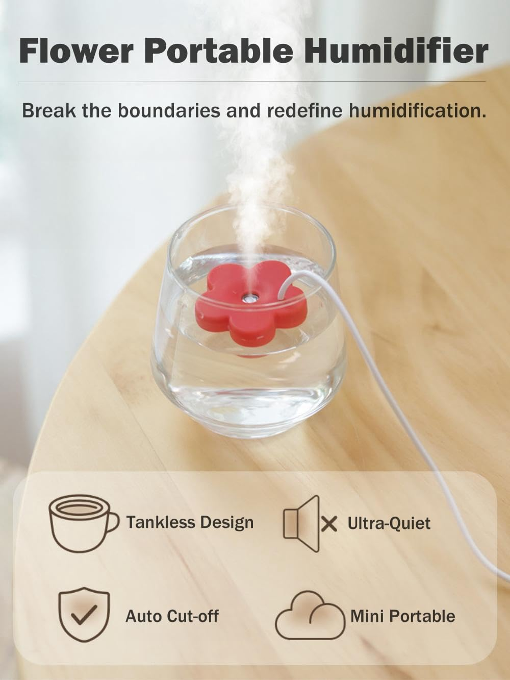 USB Mini Flower Humidifier, Portable Personal Air Humidifier Mist Machine Fog Maker for Home Bedroom Office Desktop (Flower-Blue+Red) image number 5