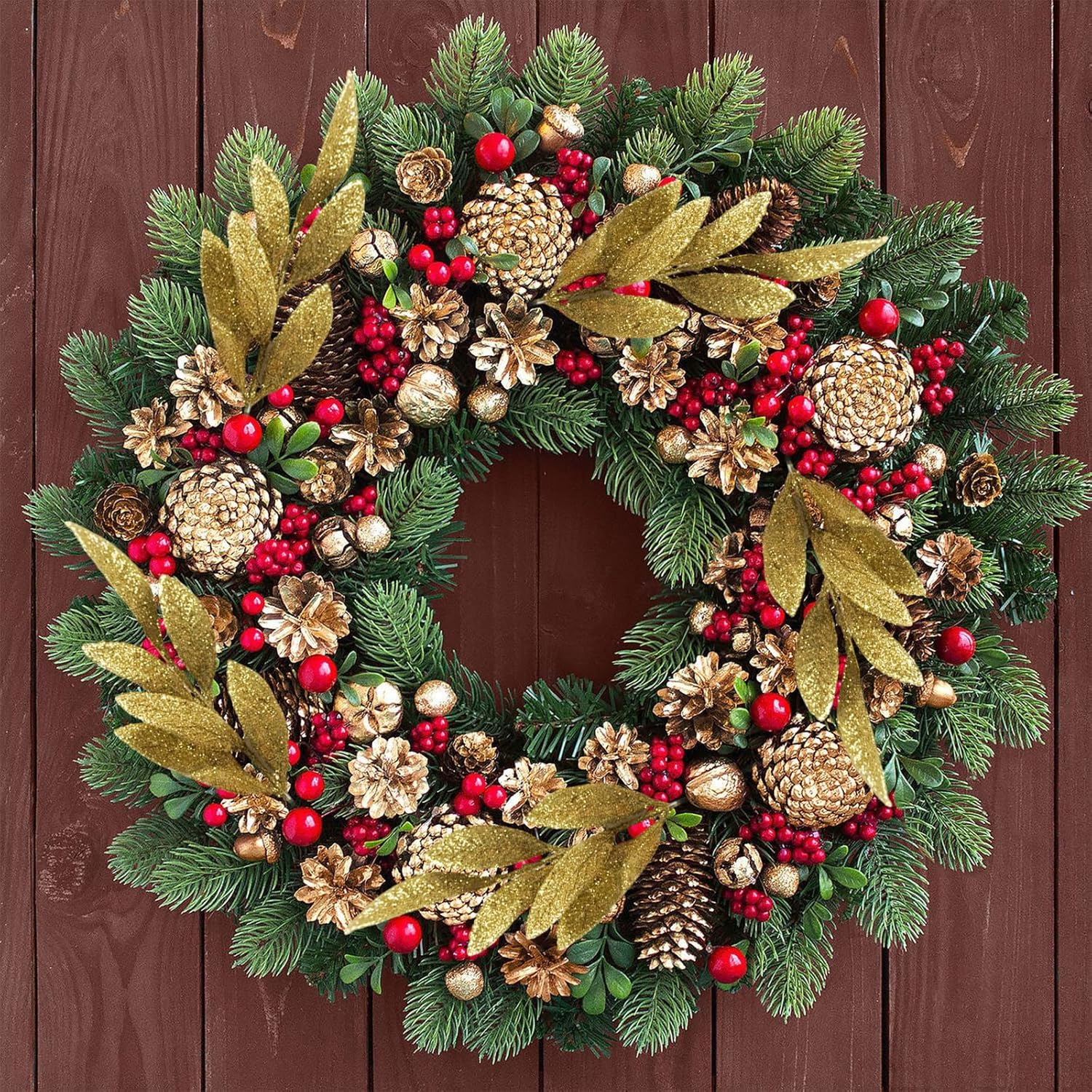 24 Pcs Artificial Glitter Gold Leaves, 13" Glittered Christmas Gold Flowers Leaf Sprays for Christmas Tree Picks, Wreaths, Table Decorations image number 5