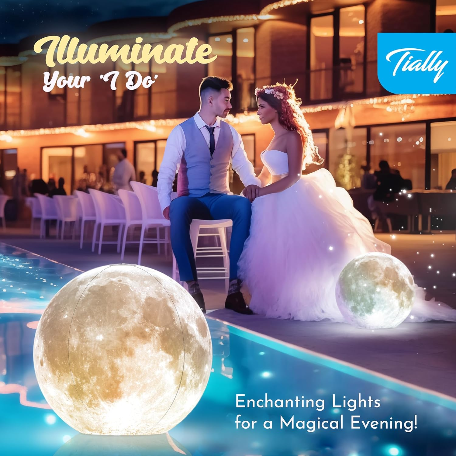 TIALLY Full Moon Floating Pool Lights Solar Powered - 14" Inflatable Light up Pool Balls for Swimming Pool, Solar Pool Lights That Float, Best Gifts for Pool Owners (2 Pack) image number 4