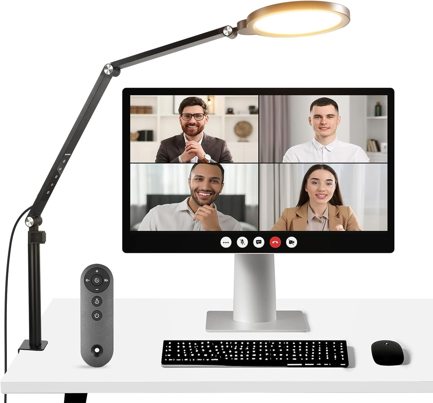 NEEWER Basics 18W 7" Desktop Ring Light with Stand for Desk, Video Conference Streaming Recording Makeup Selfie Computer Laptop Zoom Lighting, Full Screen LED Circle Ringlight with Arm & C Clamp, R18