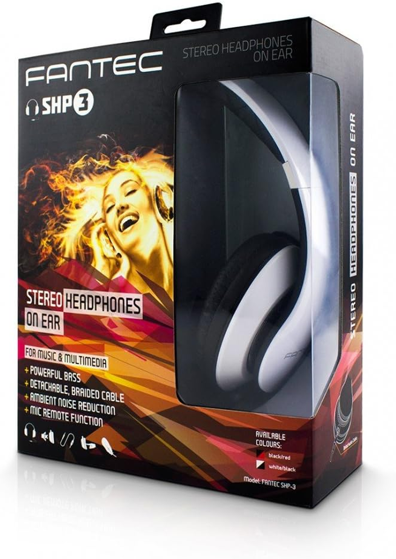 FANTEC 1813 SHP-3 On-Ear Stereo Hifi Headphones with Hands-Free Function, Integrated Microphone, 1-Button Remote Control, Removable Textile Cable, 3.5 Mm Jack Plug White/Black image number 5