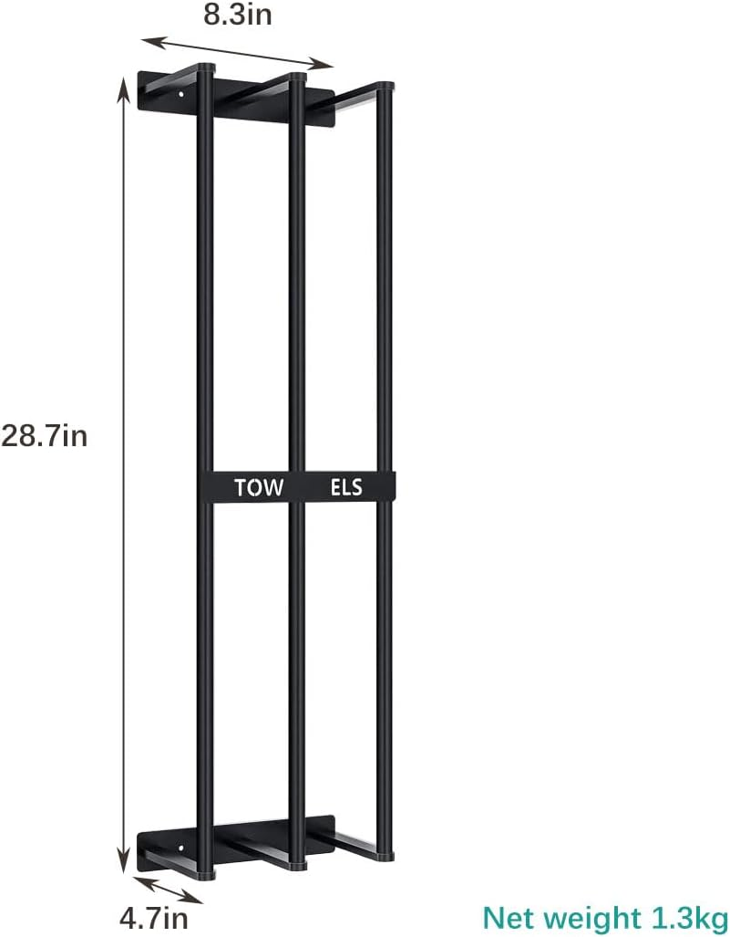 Bath Towel Bars,Towel Racks for Bathroom Wall Mounted, Towel Storage, Metal Bath Towel Holder for Folded Large Washcloths (Black) image number 3