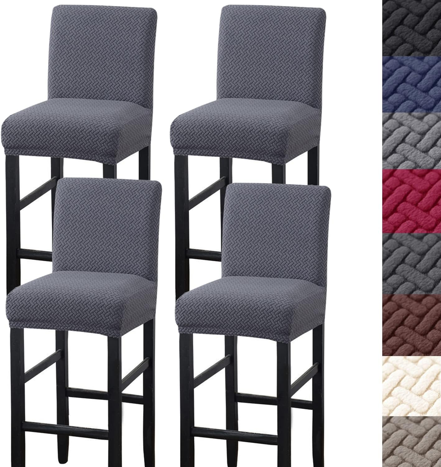 HFCNMY Bar Stool Covers,4 Pack Stretch Bar Stool Covers with Backs Jacquard Bar Stool Chair Covers Barstool Covers Slipcovers with Back Pub Counter Stool Chair Covers with Elastic Bands Dark Gray image number 2