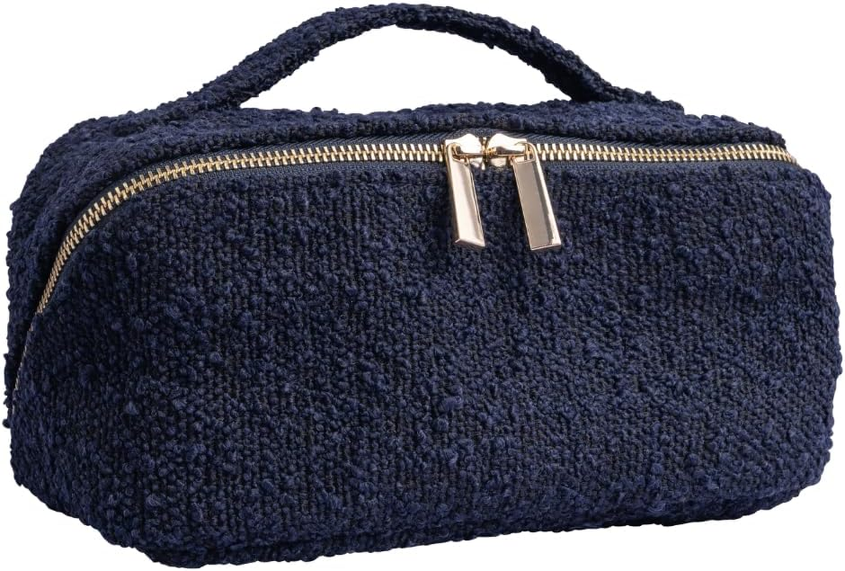 Boucl&eacute; Cosmetic Case - Navy, Machine Washable, Stain Resistant, Toiletries Bag, Organiser, Make-Up Storage, Bathroom Accessories, Large Capacity, Pouch, Travel Storage, Cosmetics, Soft, Open Mouth