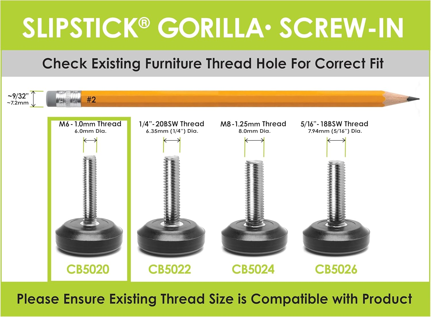 Slipstick Gorilla Outdoor Adjustable Furniture Levelers (8 Pack) Weatherproof Screw in Leg Glides for Chairs, Tables, and Outdoor Furniture Feet, 28Mm Slider Glide, M6 Thread image number 4