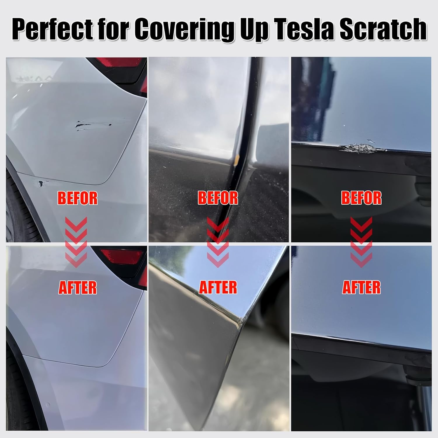 COSLAKE Car Touch up Paint(Pearl White Multi-Coat(Ppsw)) for Tesla Model Y/3/S/X, Car Paint Scratch Repair Kit with Pen Tip & Brush & 1Mm Fine Brush, Car Scratch Remover Pen with Color-Matched For image number 5