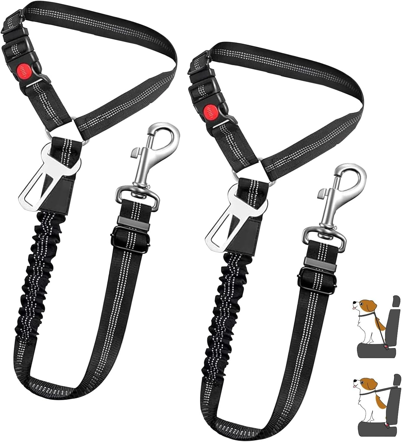 Vehicle Harnesses, 2 In1 Dog Belts for Cars, 2 Pack Pet Harnesses Headrest Restraint Clip Adjustable Dog Car Harness Belt with Anti-Shock Elastic Bungee Buffer for All Vehicles (Black) image number 5