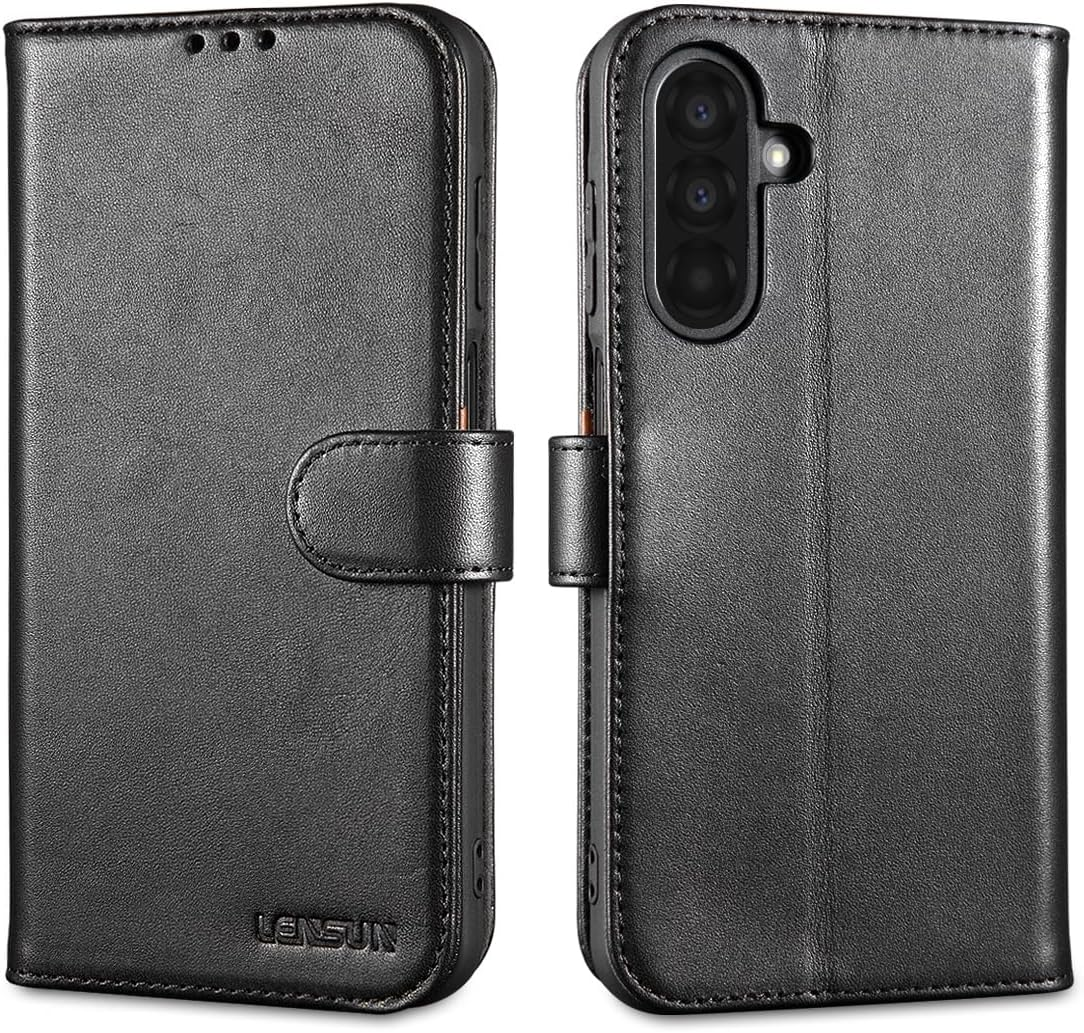 LENSUN Leather Case for Samsung Galaxy A25 5G, Genuine Leather Case [Card Slot] [RFID Protection] [Genuine Leather] Mobile Phone Case [Foldable] Mobile Phone Case for Samsung Galaxy A25 &ndash; Dark Brown