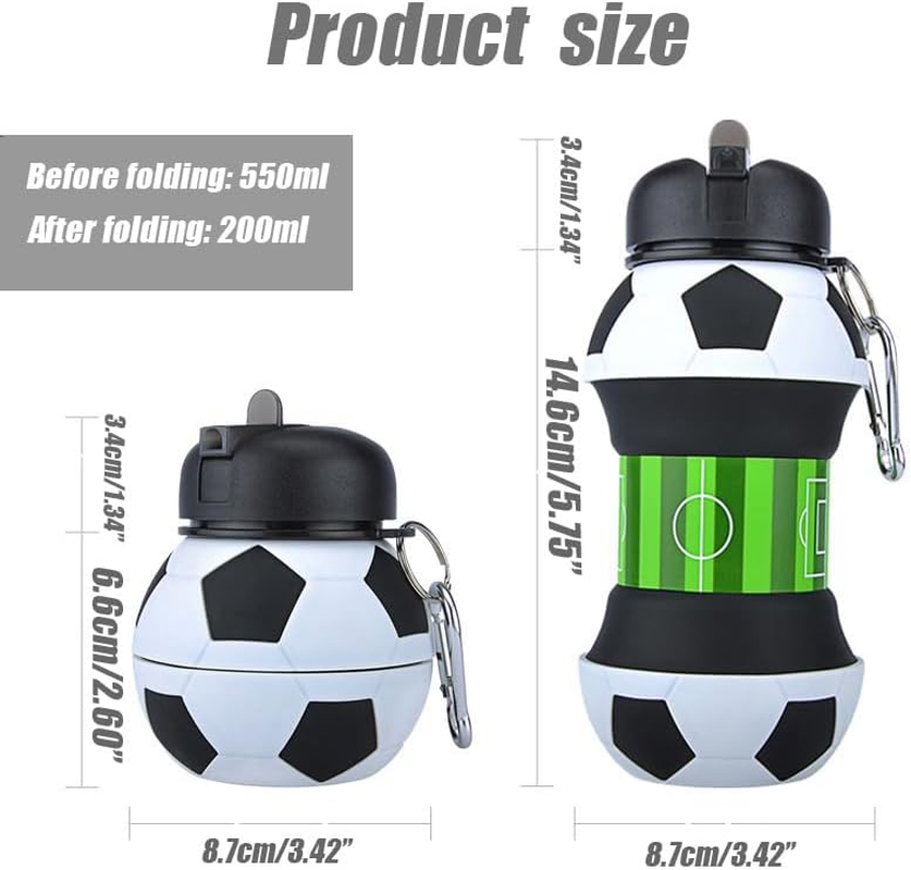 Wzenclave Sports Collapsible Water Bottle 550Ml/18.6Oz Ball Shaped Drinking Cup Foldable BPA Free Leakproof Lightweight Jug Portable Football anti Drop and Leak Proof Outdoor Sports Water Cup image number 1