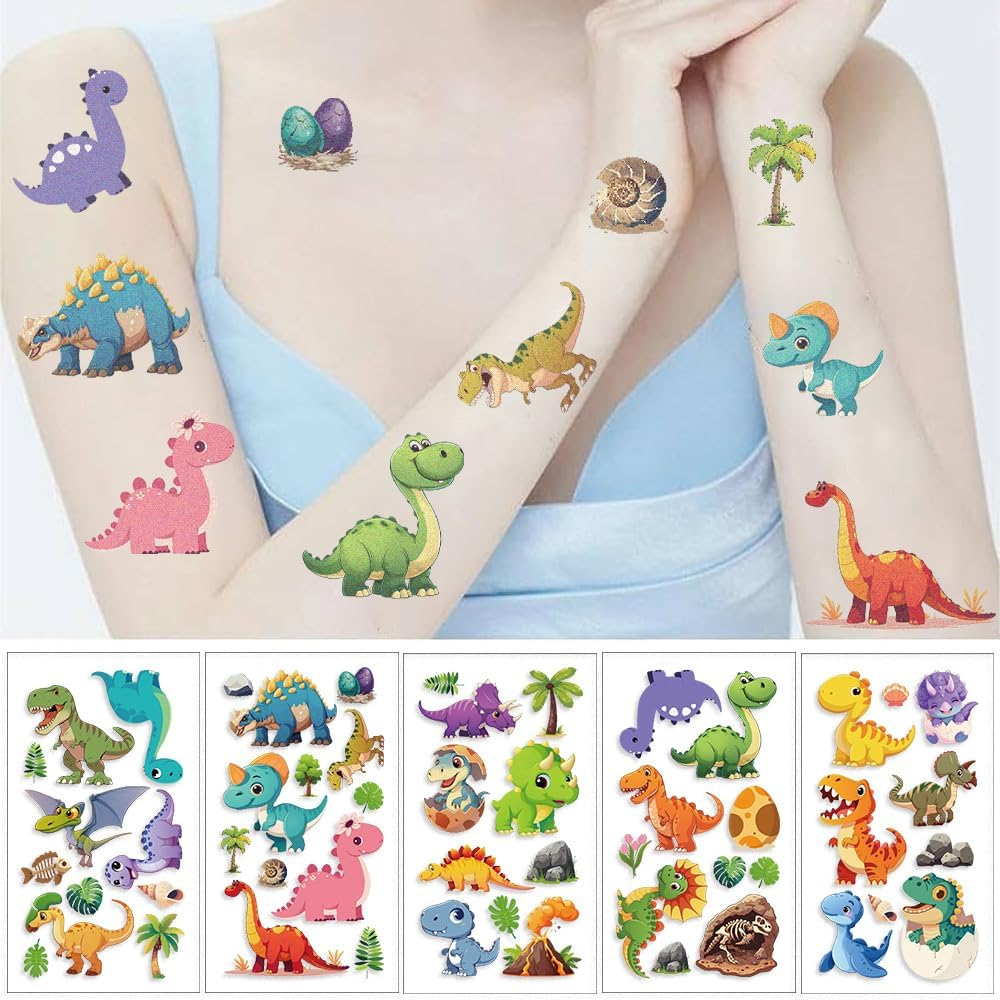 10 Sheet Waterproof Temporary Tattoos for Kids Party Supplies, Temp Tattoo Stickers for Kids Girls Boys Birthday Party Favors Activities (Dinosaur) image number 4