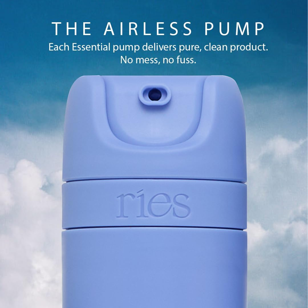 RIES Essential Refillable Toiletry Travel Bottles &ndash; Set of 5 (3.4Oz & 1.7Oz) Airless Pump Containers for Shampoo, Conditioner, Body, Face &ndash; Leak-Proof, Tsa-Approved, Dishwasher Safe- Runaway Blue image number 2