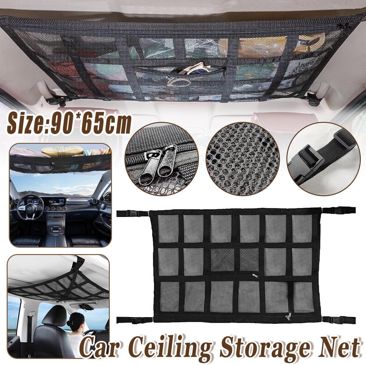 Riksam Car Ceiling Storage Net Car Roof Cargo Net Mesh Storage Bag Campervan image number 6