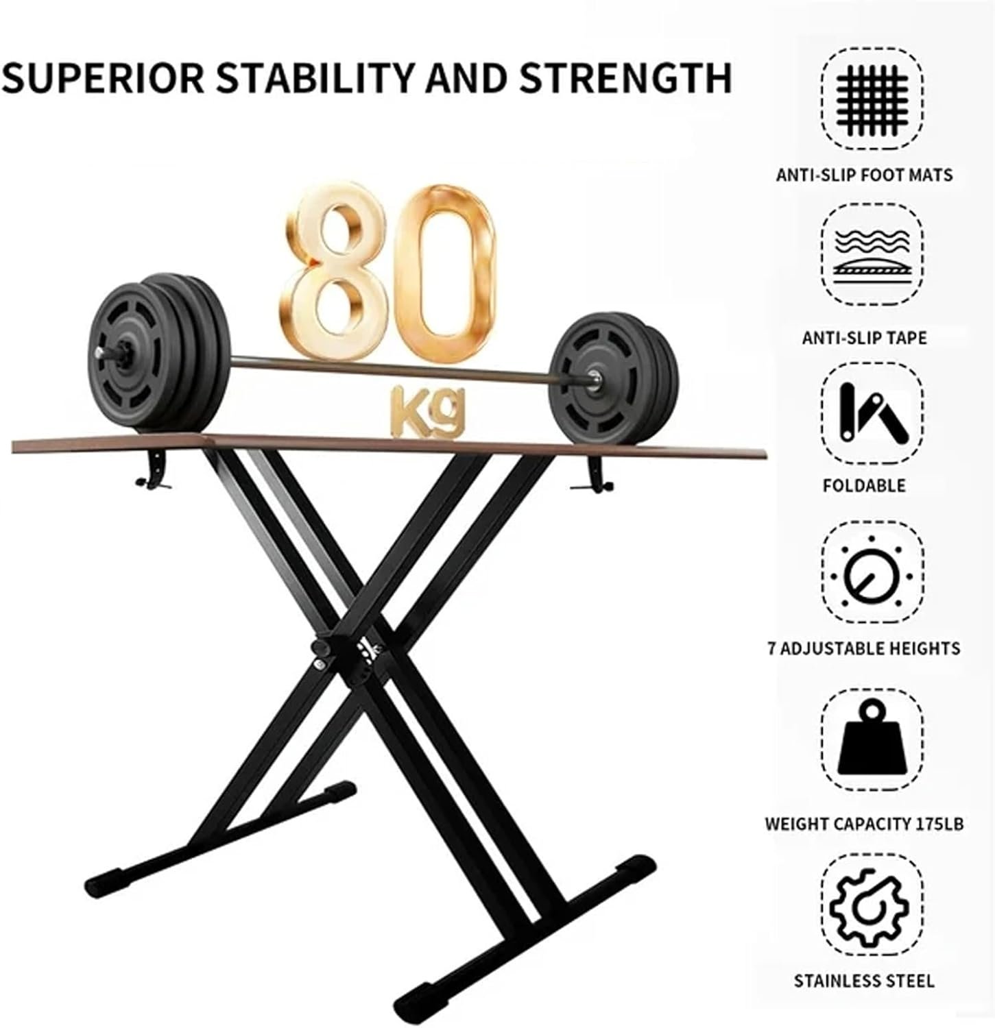 Sulishang Piano Keyboard Stand & Piano Bench Set, Adjustable Portable Piano Set, Heavy Duty X-Shaped Premium Piano Stand Have Locking Chain for 61-Key and 88-Key Keyboard (95CM Keyboard Stand) image number 4