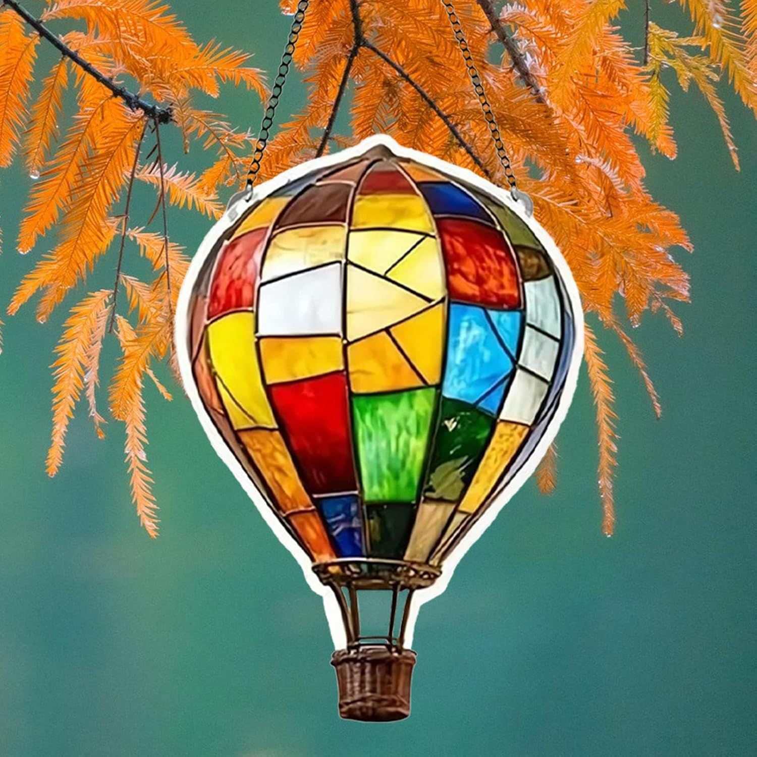 Solar Hot Air Balloon Lantern with Flame, Decorative Flickering Flame Lamp, Decorative Weather-Resistant Hangable Lantern for Yard Porch Patio Wedding Birthday Halloween Christmas image number 4
