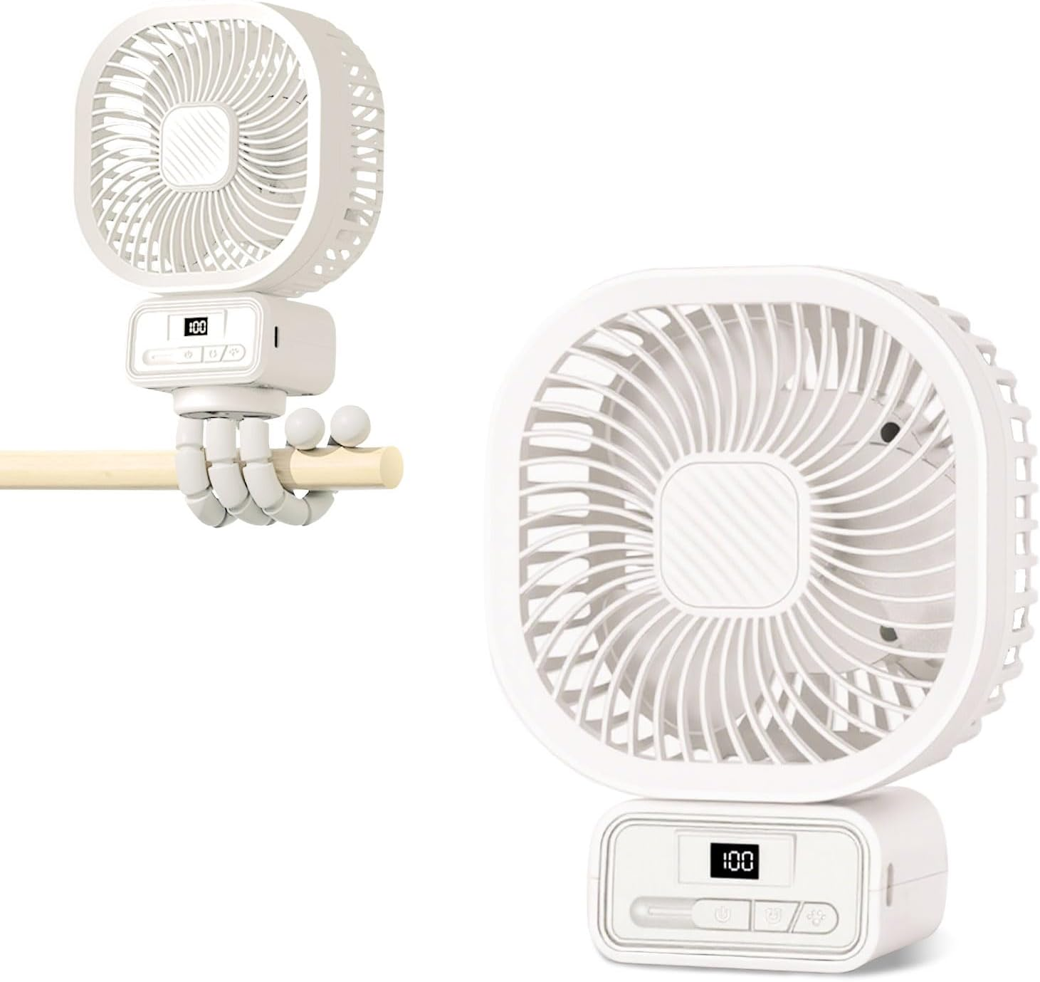 YLSD Portable Desk Fan, 5000Mah Battery-Powered Tripod Clip-On Stroller Fan, 3-Speed Adjustable Rotatable Personal Fan for Desk, Outdoor, Strollers, Car Interior, Camping image number 4