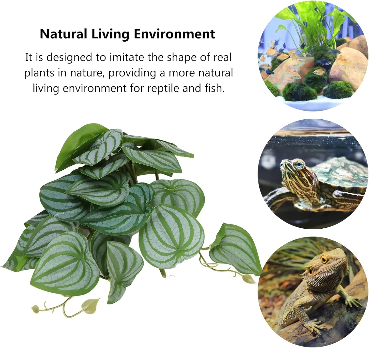 Zerodis Simulation Leaves Decoration, Lifelike Artificial Plants Soft Texture for Reptile Faux Plant Decor with Suction Cup Multifunction Leaf Rattan for Aquarium Home Decor image number 1