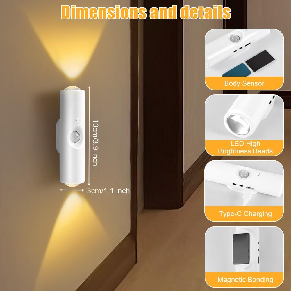 OSDUE LED Night Light with Motion Sensor, RGB Colour Gradient, Dimmable, Intelligent LED Night Light, Rechargeable Wireless Wall Light, 3 Modes, Magnetic Wall Lamp for Living Room, Balcony, Staircase image number 4